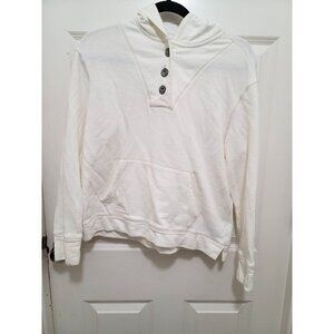 Ralph Lauren Women's Ivory Hoodie Sweatshirt Button Neck & Kangaroo Pocket Size